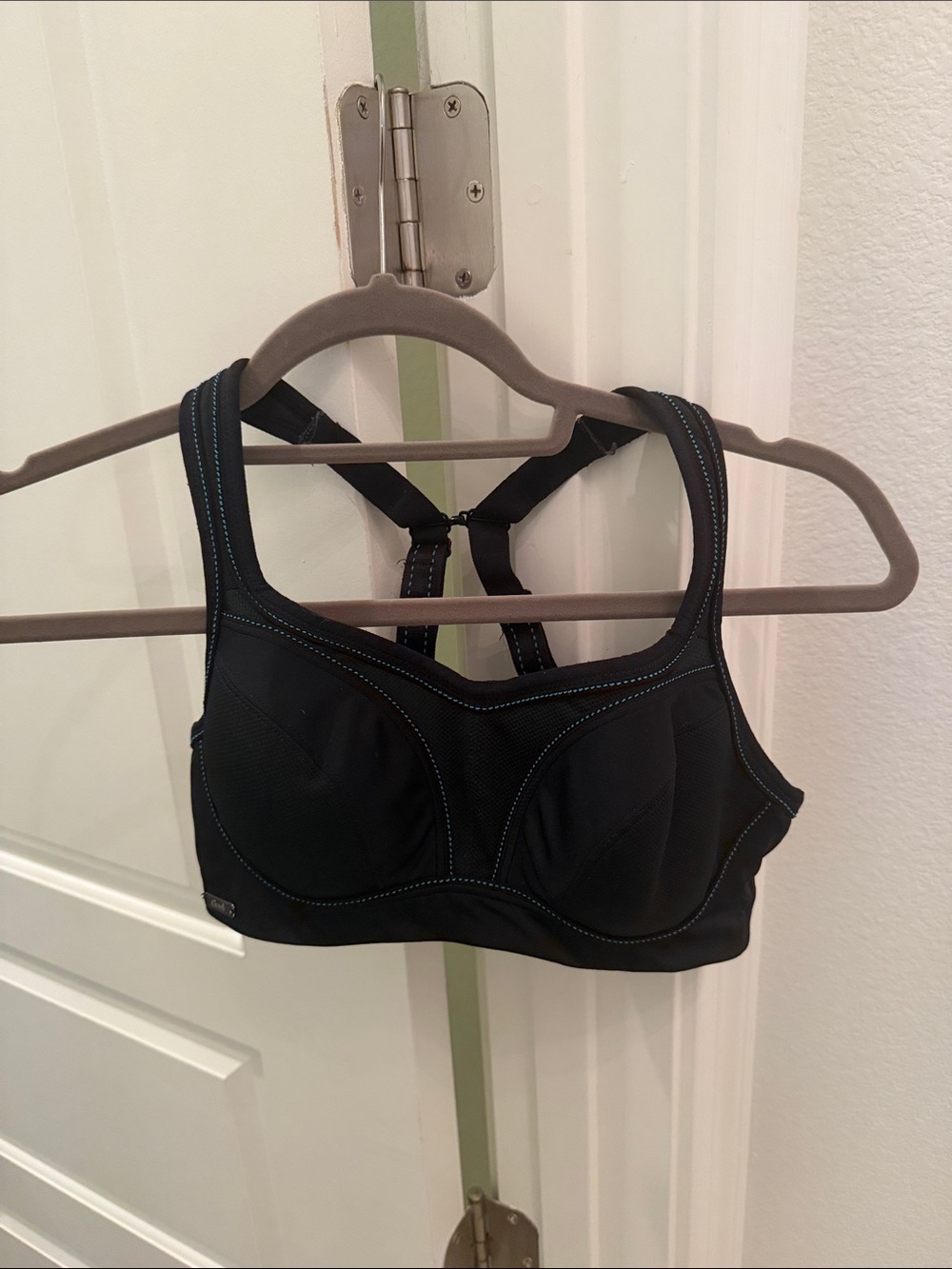 Chantelle Black Sports Bra with Blue Contrast Stitching